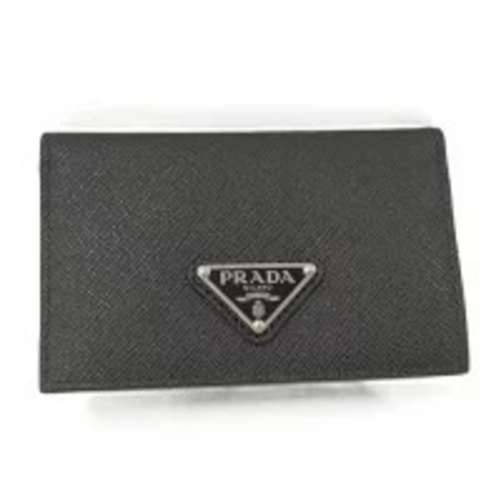 Prada Card Case Wallet plate Saffiano leather black